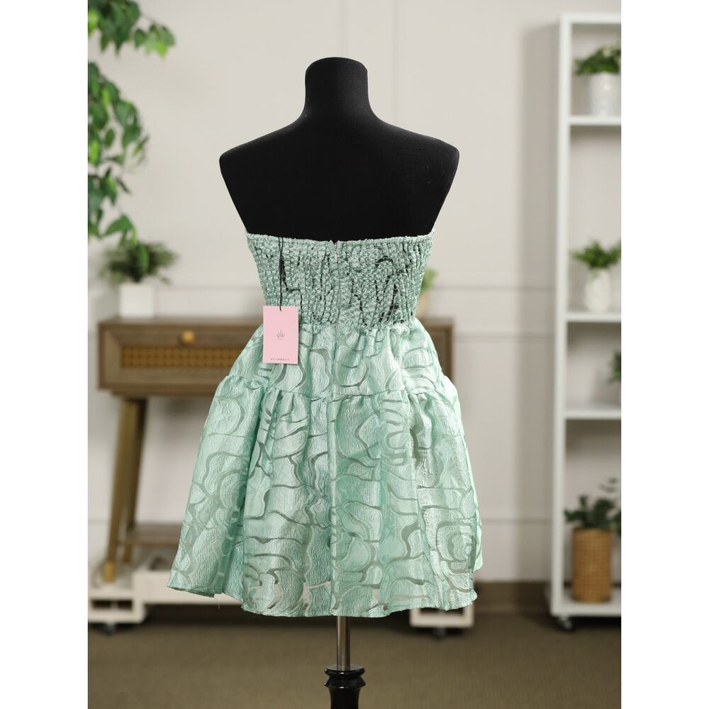 Hello Molly Sage Green Jacquard Strapless Mini Dress XS NWT Party Occasion - Picture 5 of 14
